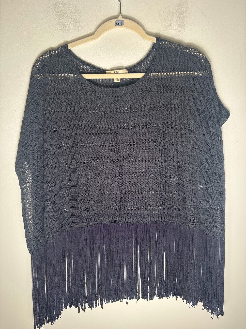 Ya Los Angeles Black Knit Mesh Sleeveless Fringe Top Sz S